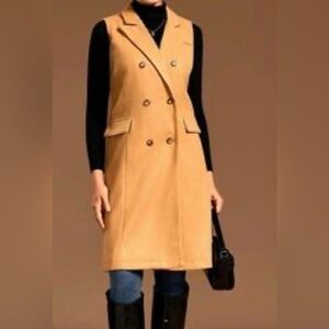Yozy Women’s NWT Tan Double-Breasted Long Vest Size L